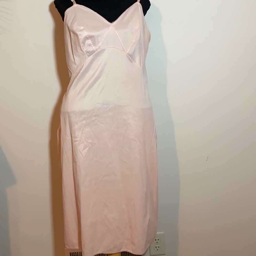 Van Roalte Pink long body Slip Vintage 50s silky Large 40 DuPont Nylon retro